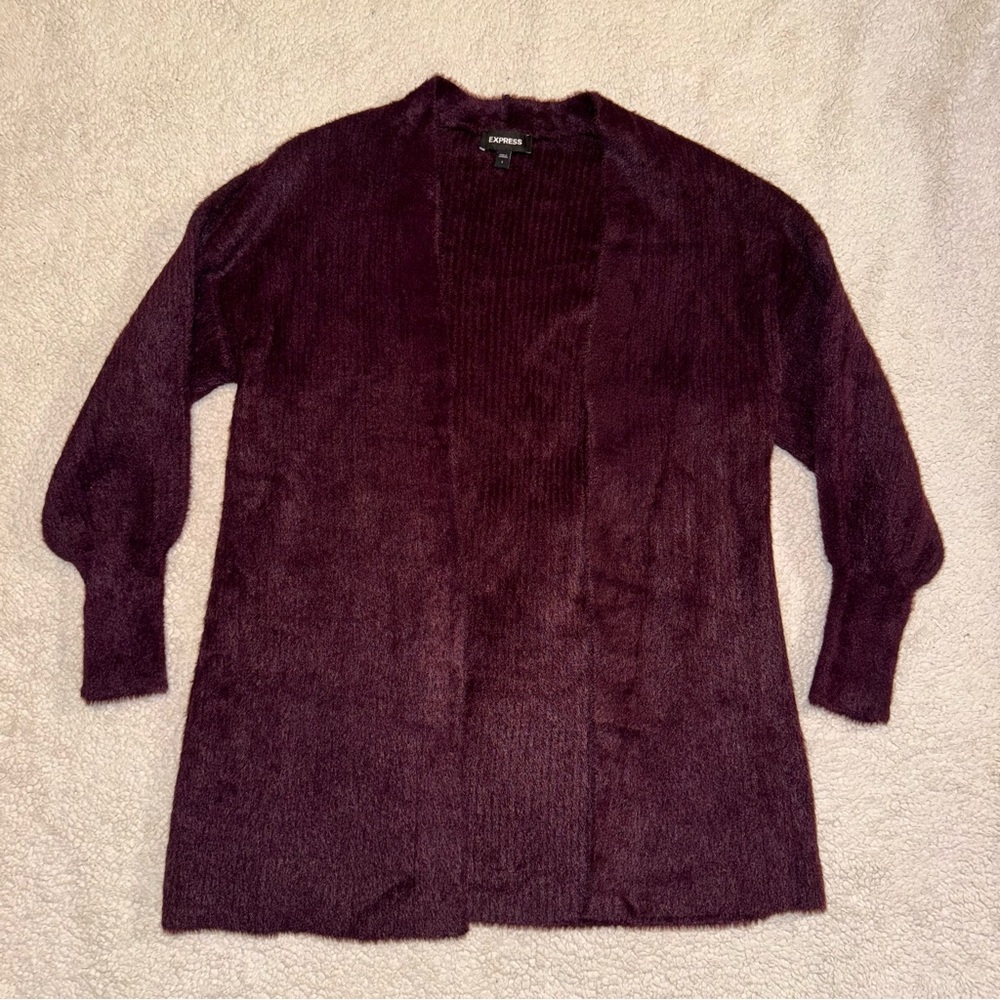 Express Plush Dark Purple Open Cardigan